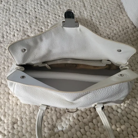 Authentic Prada Daino Bianco Leather Bag Baguette Shoulder Y2k 2000s Vintage - Picture 10 of 11